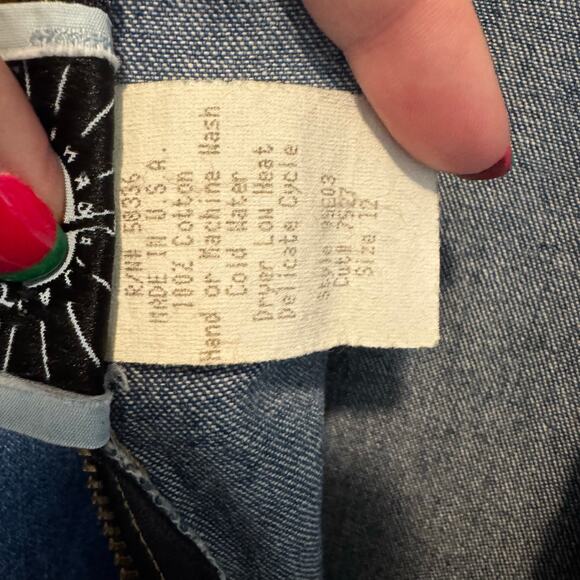 Vintage California Bebe Blond‎ Girl’s Denim Dress 12 Kids Jean Ruffle 80s Kids - Picture 3 of 7